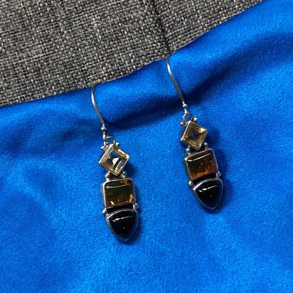 Earrings Vintage Black Onyx Solid Silver Mix Stones $199 - Picture 5 of 8